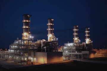 Fototapeta premium Illuminated Industrial Plant at Night