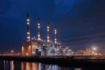 Illuminated Industrial Plant at Night