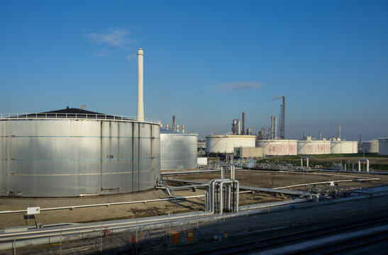 Netherlands,South Holland,Rotterdam, Oil refinery in commercial dock