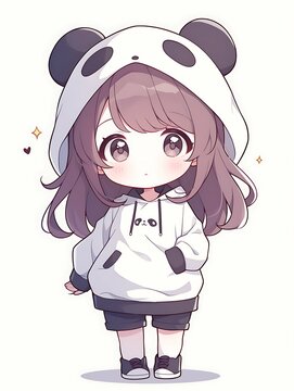 パンダの服を着た女の子のちびキャラ　AI