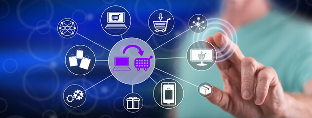 Man touching an e-commerce concept