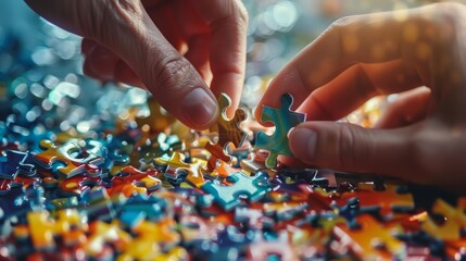 Hands putting together a jigsaw puzzle