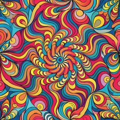 Obraz premium Seamless pattern of psychedelic swirls and kaleidoscopic patterns in a rainbow of colors, Generative AI