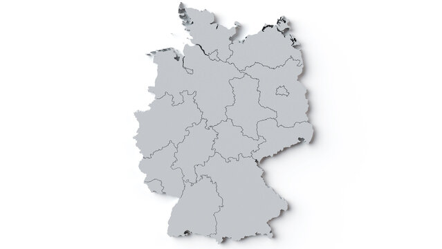 3D Rendering of Germany Map with state borders
