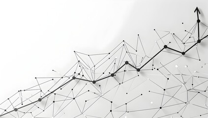 white background, black lines connecting dots in the shape of an arrow going up and to the right, a simple geometric network pattern, in the style of a techy, digital art style with flat design using 
