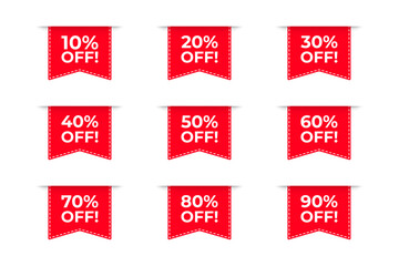 Collection of red labels with discount