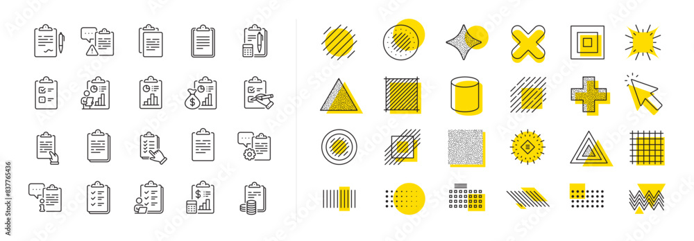 Poster agreement info, clipboard manager, accounting report. design shape elements. checklist documents lin