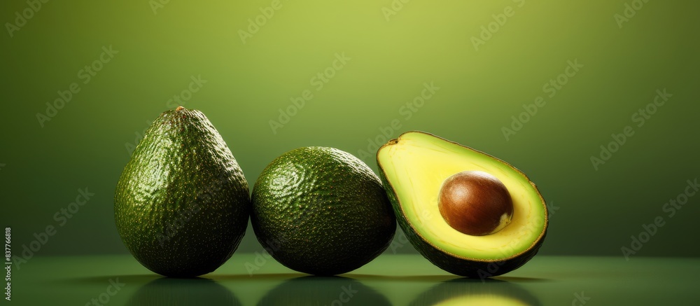 Poster avocado halves with a copy space image.