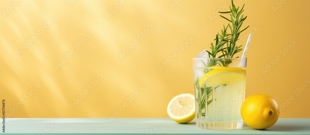 Aufkleber refreshing lemon cocktail with rosemary placed on table with copy space image.