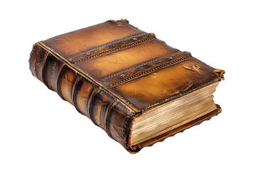 Vintage leather-bound book with intricate detailing. Perfect for historical themes, antique collections, or educational purposes.