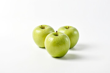 Three Green Apples on White Background