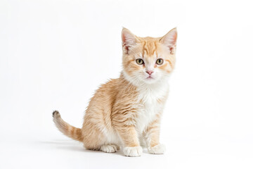 Fototapeta premium Cute ginger kitten sitting on white background