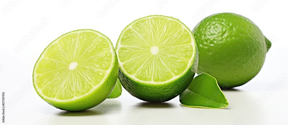 Poster fresh lime and dried lime displayed on a white background with copy space image.
