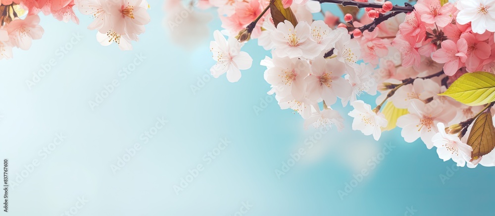 Poster a spring background featuring colorful blossoms and a bright and vibrant aesthetic with copy space i