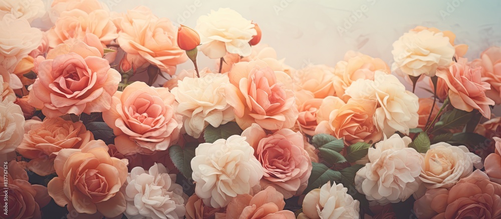 Poster vintage-style artificial roses creating a beautiful background, perfect for a copy space image.