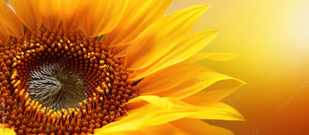 Poster detailed close-up view of a sunflower with significant copy space image.