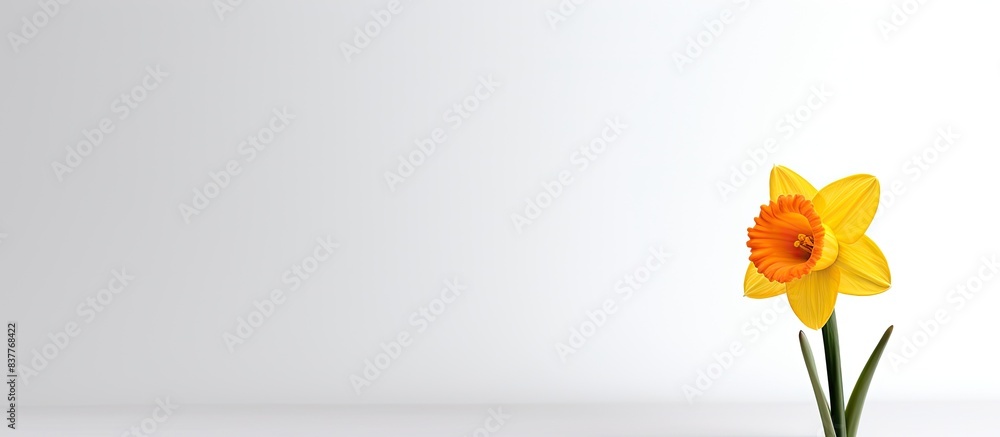 Poster stunning daffodil stands alone on a white backdrop, with copy space image available.