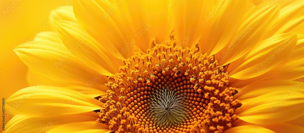 Poster detailed close-up view of a sunflower with significant copy space image.
