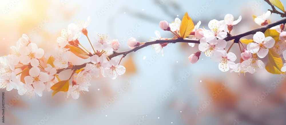 Poster a spring background featuring colorful blossoms and a bright and vibrant aesthetic with copy space i