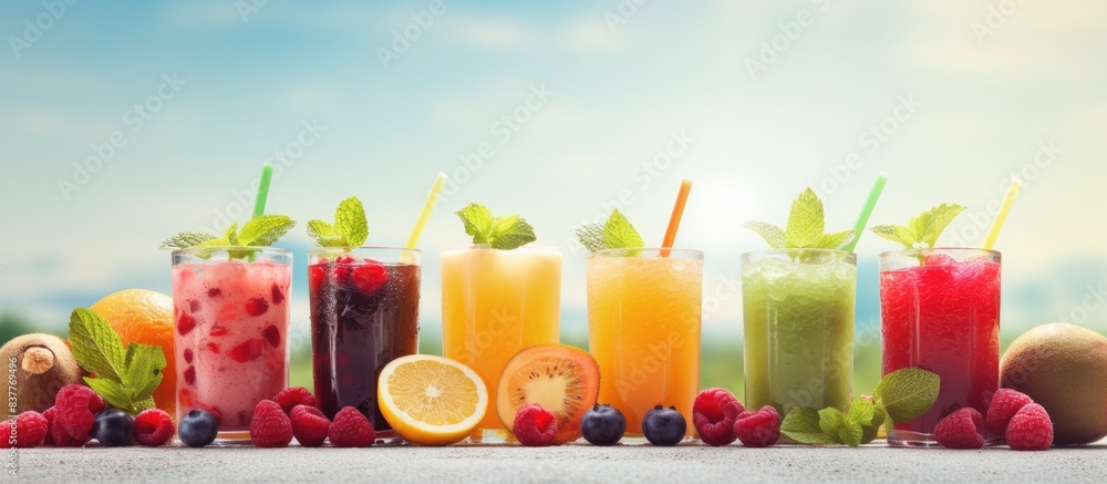 Poster Fresh and healthy drinks with a genjer theme and appealing copy space image.