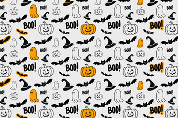 Pattern of rows of Halloween icons against white background