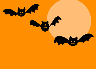 Illustration of Halloween bats flying against full moon