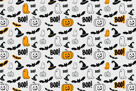 Pattern of rows of Halloween icons against white background