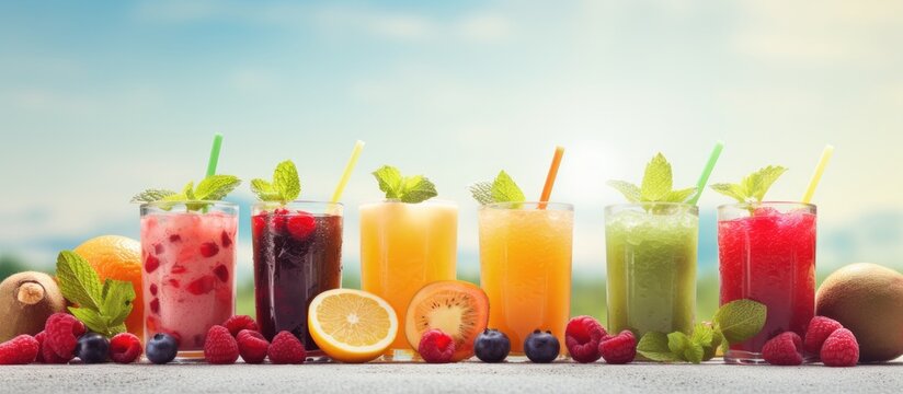Fresh and healthy drinks with a genjer theme and appealing copy space image.