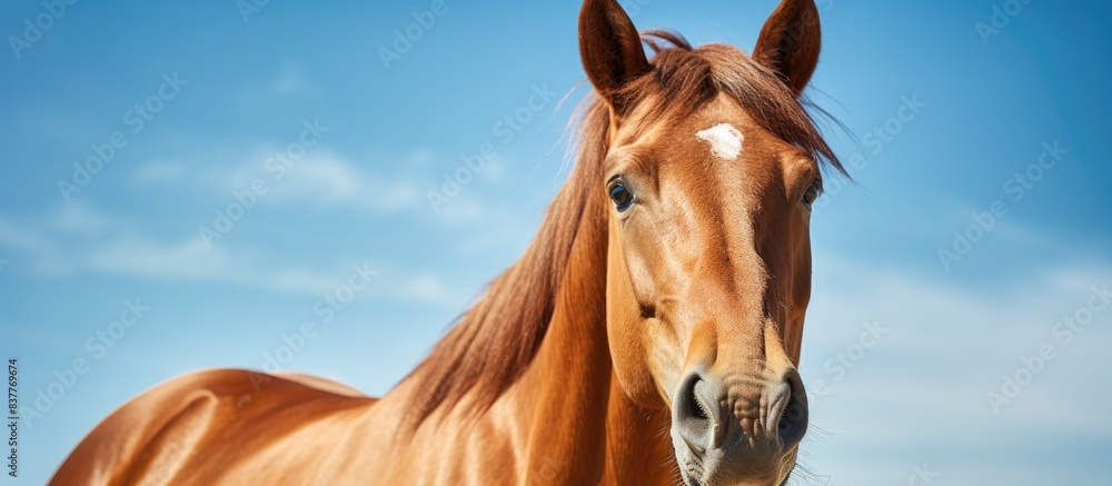Poster Closeup of a horse making a humorous gaze towards the camera in a copy space image.