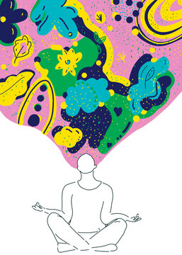 Thoughtful man practicing meditation over white background