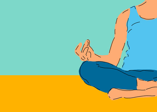 Woman meditating over blue background