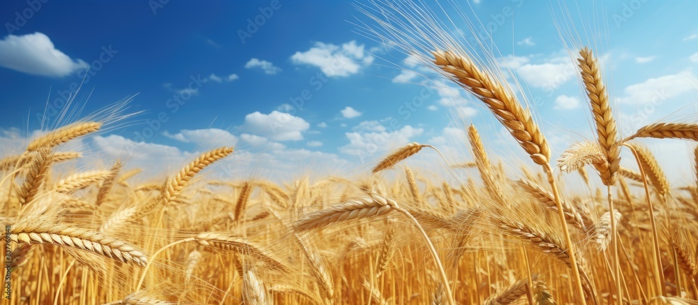 Poster harvest in summer with straw bunches in the field, ideal for a copy space image.