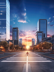 Fototapeta premium Urban Dawn: Serene City Sunrise Scene
