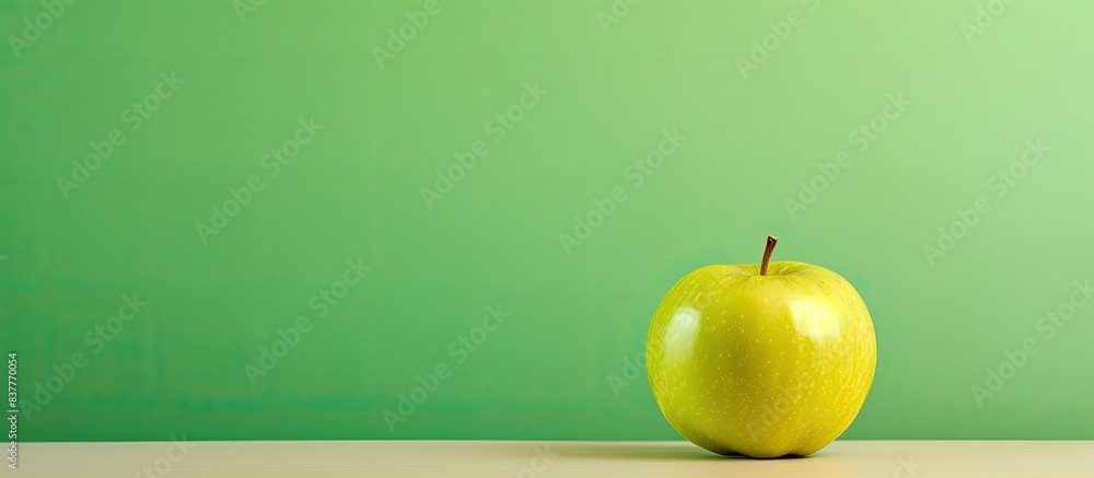 Poster isolated on cardboard paper, there is a copy space image of a green apple alongside a lemon.