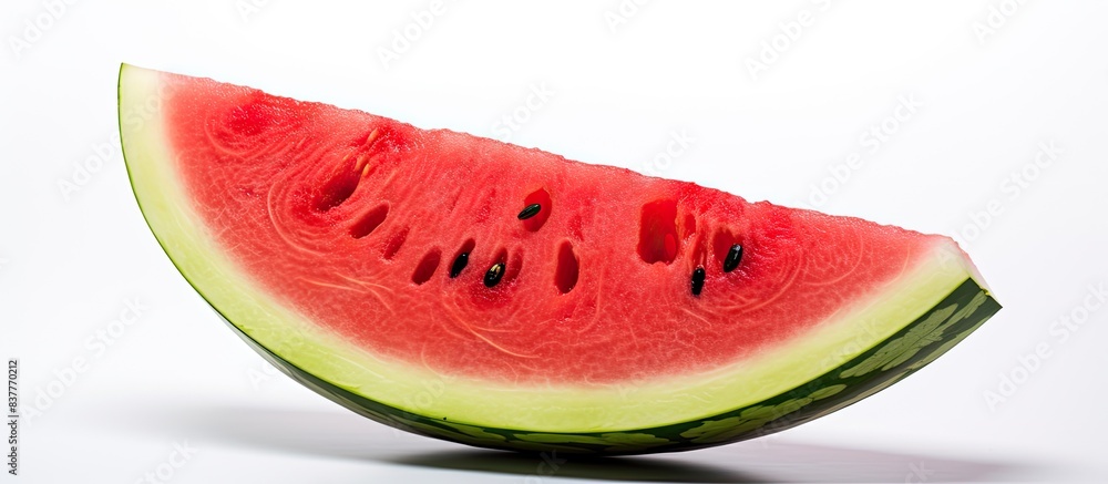 Poster watermelon slice placed on a blank white background, presenting a copy space image.