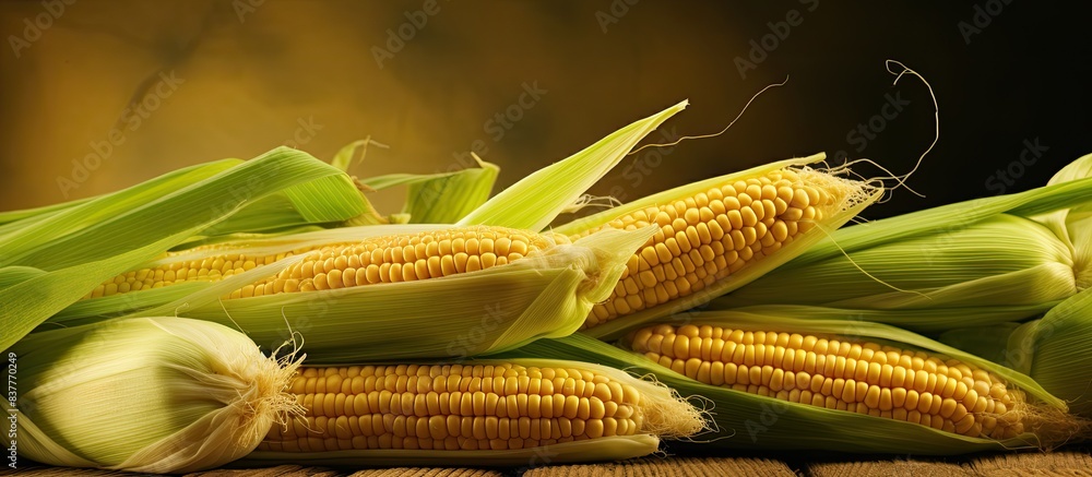 Poster corn on corn husks with copy space image.