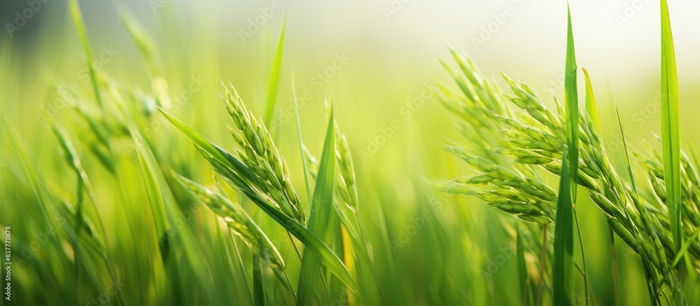 Poster the close-up image of mature rice plants in a rice field is a stunning copy space image to admire.