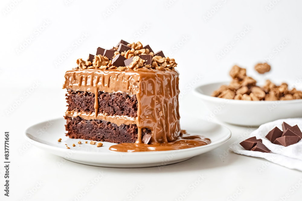 Poster Delicious Chocolate Cake with Caramel Drizzle and Nuts