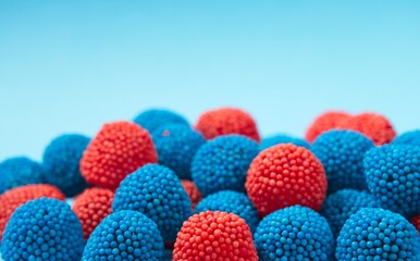 Red and blue berry flavored soft jelly candy with space for text
