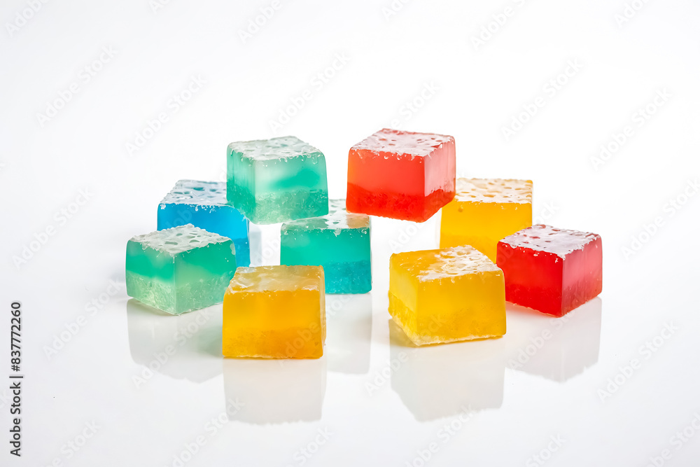 Poster Colorful Jelly Cubes on White Background