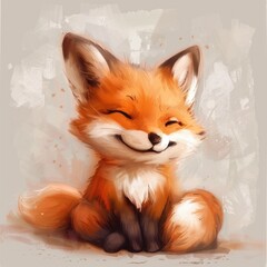  Cute picture of a fox. Cartoon happy small drawn animals