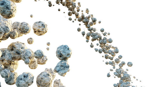 Asteroid field in the outer space. 3D rendering.