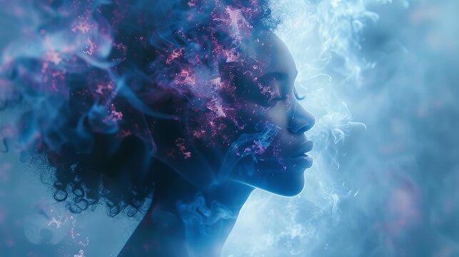 Advocates for mental health surrounded by calming holographic visuals and supportive messages