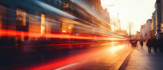 Obraz premium Urban Street At Sunset With Light Trails