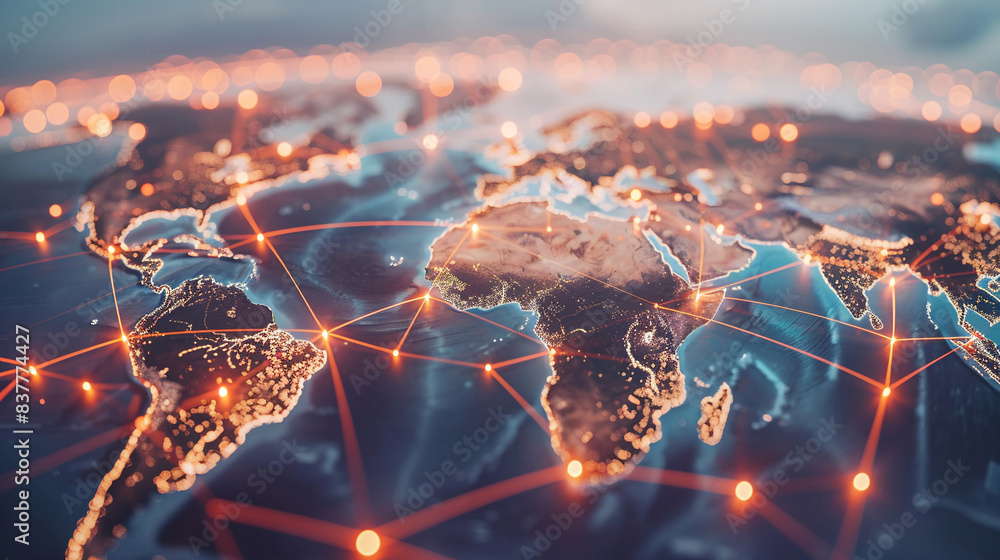 Aufkleber global connection network background. world map. internet technology concept or global communication