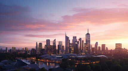 Fototapeta premium Vibrant City Skyline at Sunset