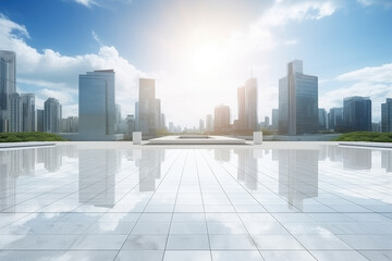 Modern City Skyline with Reflective Surface