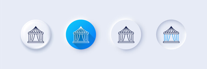 Amusement park tent line icon. Neumorphic, Blue gradient, 3d pin buttons. Circus tickets office sign. Line icons. Neumorphic buttons with outline signs. Vector