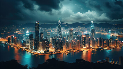 Fototapeta premium Illuminated City Skyline at Night