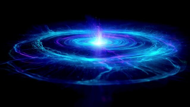 The phenomenon of blue cosmic energy vortices in the dark space of the universe. cosmic energy portal. shining energy Visualization of electromagnetic waves in the astral dimension. 4k